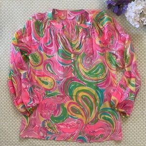 🦩🌸Lilly Pulitzer Women’s Silk Blouse 🌸🦩